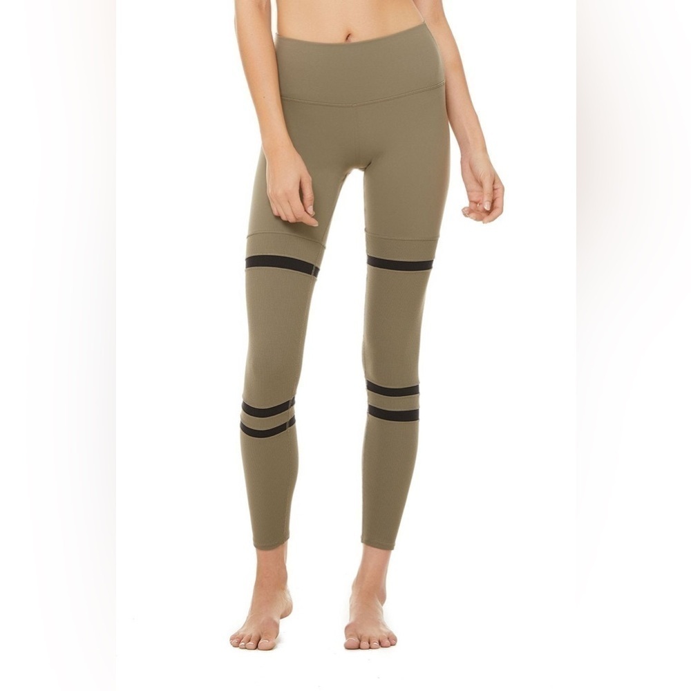 Alo Yoga Legit Legging Womens Medium Green Striped High Waist Size XXS